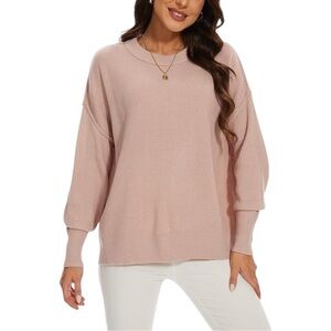 Tan‎ Crew Neck Ribbed Sweater with Relaxed Fit and Bubble Sleeves